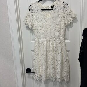 White.  Lace dress. Short sleeve. Nordstrom.  Large. Size 8-10